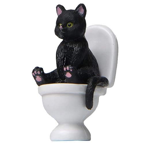 BWANGIAO Katze auf Toilette, Kunstharz, Heimdekoration, Figur, Landschaft, Zubehör, Gartenminiaturen, Desktop-Modell, Figur, Ornamente von BWANGIAO