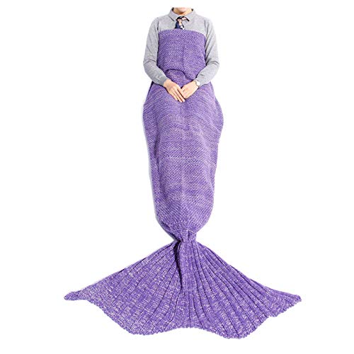 BWBG Meerjungfrau Decke Erwachsene Light Purple, Handarbeit Strickmuster Meerjungfrau Fischschwanz Decken Weiche Strick Meerjungfrau Schwanz Schlafsack FüR Frauen MäDchen -195x90cm von BWBG