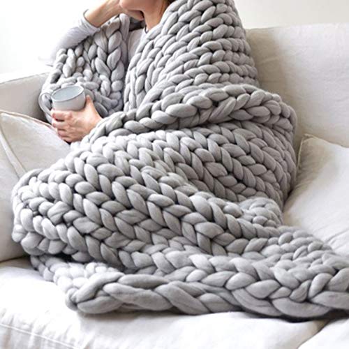 Grob Decke Gestrickte Kuscheldecke Light Gray, Grobstrick Wolldecke Strickdecke 6cm Breit Gestrickt Tagesdecke Überwurf Sofa Decke Zuhause Dekor Geschenk- 180x200cm von BWBG