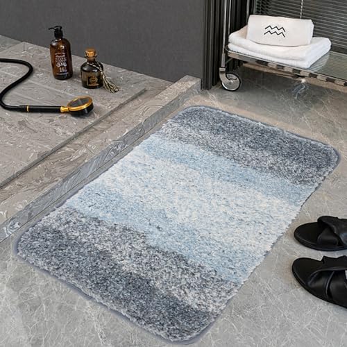 BWBIKE Extra komfortabler Badezimmerteppich saugfähige Mikrofaser-Badematte Rutschfester Badteppich luxuriöse weiche zottelige Bodenmatte für Badezimmerboden Badewanne, Blau, 40 X 60 cm von BWBIKE