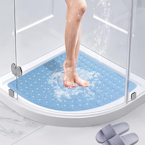 BWBIKE rutschfeste Eckduschmatte 65 x 65 cm Badewannenmatte und Duschbodenmatten Innen Außendusche Badewannenmatten mit Saugnäpfen und Abflusslöchern Duschkabinenmatte, Blau von BWBIKE