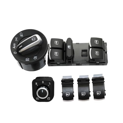 BWBVHRHZY Chrom Auto Scheinwerfer Schalter Fit for VW Golf 5 6 Tiguan Passat B6 Jetta GTI 5ND941431B 5ND959857 5ND959855 5ND959565(6PCS) von BWBVHRHZY