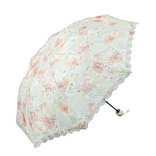 BWCKMTSC Sonnenschirm Uv-Schutz Spitze Stickerei Doppelschicht Sonnenschutz Regen Und Sonne Dual-Purpose Damen Sonnenschirm-3382 Grün von BWCKMTSC
