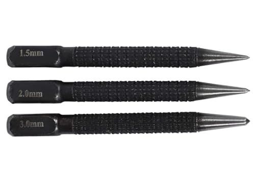 BWESOO Körner-Set, 3-teilig, Hartstahl, 10,2 cm, schwarze Handwerkzeuge für Metall- und Holzmarkierung von BWESOO