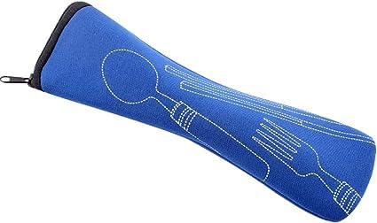 Blaue wiederverwendbare tragbare Geschirrtasche Outdoor Reise Camping Bestecktasche Aufbewahrungstasche Besteck Geschirr Tragetasche für Messer, Gabel, Löffel, Teelöffel, Essstäbchen, Flaschenöffner, von BWESOO