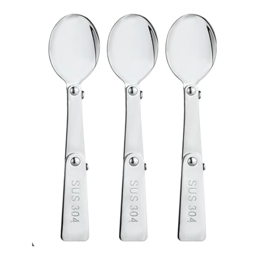 Silberne Faltlöffel für Thermosbehälter, Lebensmittelbehälter, 473 ml, Ersatzlöffel, Edelstahl, faltbarer Metalllöffel, Servierlöffel, kompatibel mit isolierten Lebensmittelgläsern, Thermosgläsern, 3 von BWESOO