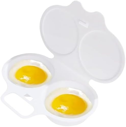 Weißer Eierpochierer, Mikrowellen-Eierkocher, Pochierer, Mikrowellen-Eierpochierer, 2 Mulden, antihaftbeschichtet, pochierte Eierkocher mit Deckel, Eierkocher, doppelter Abfluss, pochierte Tassen von BWESOO