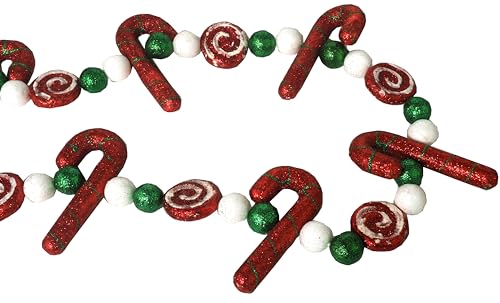 BWG Glitzernde Weihnachtsgirlande, 3 m, Baumschmuck, Rot / Weiß, Zuckerstange von BWG