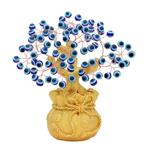 Bwinka Feng Shui Geldbaum für Büro, Zuhause, als Tischdekoration, Kristall-Geldbaum für Reichtum und Glück, Blaues Auge Geldbeutel Bwinka Feng Shui Geldbaum für Büro, Zuhause, als Tischdekoration, Kristall-Geldbaum für Reichtum und Glück, Blaues Auge Geldbeutel von BWINKA