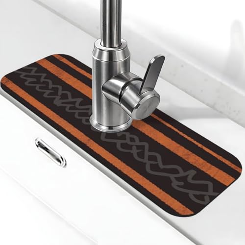 Afrikanische Schlammtuch-Wasserhahnmatte für Küchenspüle, Spritzschutz, 14 x 38 cm, Kieselgur, schnell trocknende Matte, Waschbeckenablage, super saugfähiger Wasserhahn-Saugnapf, Wasserhahngriff von BWLHJKE