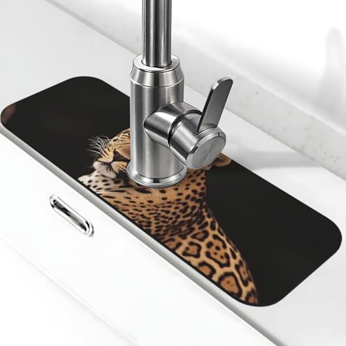 Afrikanischer Leopard auf Felsen Wasserhahnmatte für Küchenspüle, Spritzschutz, 14 x 38 cm, Diatomit, schnell trocknende Matte, Waschbeckenablage, super saugfähiger Wasserhahn-Saugnapf Afrikanischer Leopard auf Felsen Wasserhahnmatte für Küchenspüle, Spritzschutz, 14 x 38 cm, Diatomit, schnell trocknende Matte, Waschbeckenablage, super saugfähiger Wasserhahn-Saugnapf von BWLHJKE