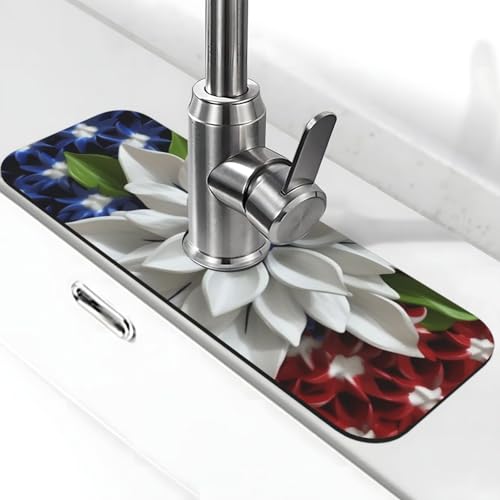 Amerika Patriotische Blumen-Wasserhahnmatte für Küchenspüle, Spritzschutz, 14 x 38 cm, Kieselgur, schnell trocknende Matte, Waschbeckenablage, super saugfähiger Wasserhahn-Saugnapf, Wasserhahngriff Amerika Patriotische Blumen-Wasserhahnmatte für Küchenspüle, Spritzschutz, 14 x 38 cm, Kieselgur, schnell trocknende Matte, Waschbeckenablage, super saugfähiger Wasserhahn-Saugnapf, Wasserhahngriff von BWLHJKE