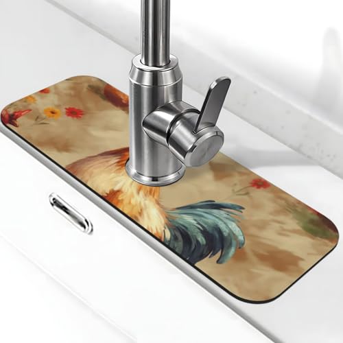 Art Huhn Tier Malerei Wasserhahn Matte für Küchenspüle Spritzschutz 14 cm x 38 cm Diatomit schnell trocknende Matte Spüle Tablett super saugfähiger Wasserhahn Saugnapf Wasserhahn Griff Tropffänger für Art Huhn Tier Malerei Wasserhahn Matte für Küchenspüle Spritzschutz 14 cm x 38 cm Diatomit schnell trocknende Matte Spüle Tablett super saugfähiger Wasserhahn Saugnapf Wasserhahn Griff Tropffänger für von BWLHJKE