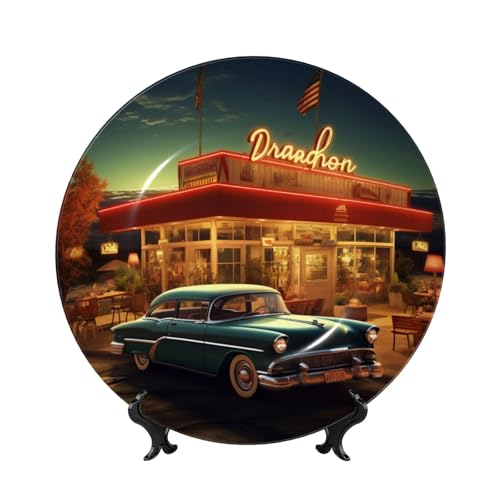BWLHJKE Dekorativer Teller aus Knochenporzellan, Vintage-Stil, mit Bild, personalisierbar, Porzellanteller mit Präsentationsständer, dekorative Keramikplatte zum Aufhängen, Ornament, 20,3 cm von BWLHJKE
