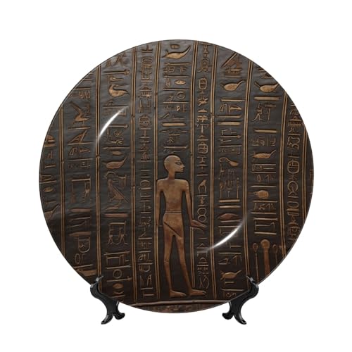 BWLHJKE Dekorativer Teller aus Porzellan, antiker ägyptischer Hieroglyphe, mit Bild, personalisierbar, Porzellanteller mit Präsentationsständer, dekorative Keramikplatte für Wandbehang, Ornament, 20,3 von BWLHJKE