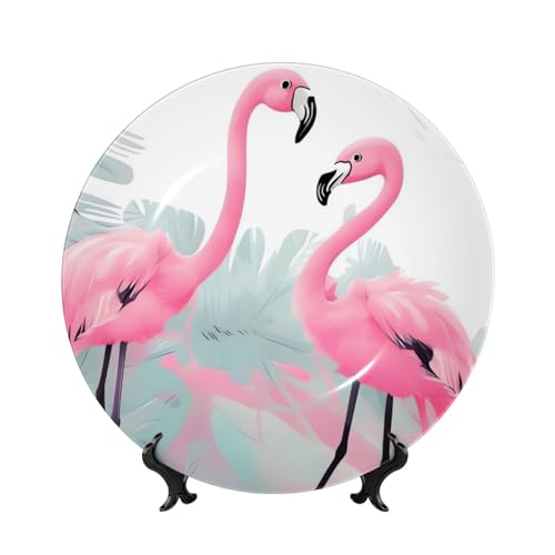 BWLHJKE Dekorativer Teller aus feinem Porzellan, Flamingo, mit Bild, personalisierbar, mit Präsentationsständer, Keramik-Dekoteller für Wandbehang, Ornament, 17,8 cm von BWLHJKE
