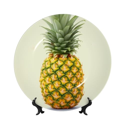 BWLHJKE Dekorativer Teller mit Bild "Fresh Ananas", Porzellan, mit Präsentationsständer, dekorative Keramikplatte zum Aufhängen, Ornament, 15,2 cm von BWLHJKE