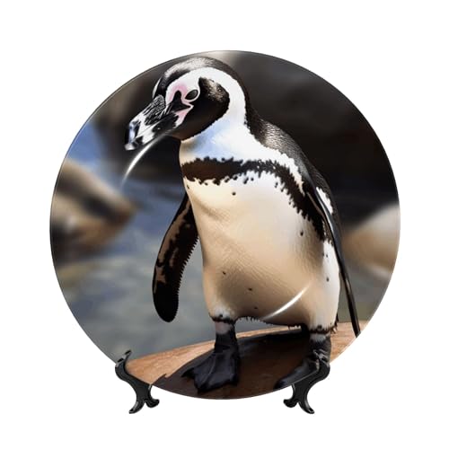 BWLHJKE Dekorativer Teller mit Bild aus Porzellan, afrikanischer Pinguin, mit Bild, personalisierbar, mit Präsentationsständer, dekorative Keramikplatte für Wandbehang, Ornament, 20,3 cm von BWLHJKE