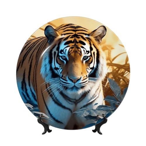 BWLHJKE Dekorativer Teller mit Bild aus Porzellan, afrikanischer Wildtier-Tiger mit Bild, personalisierbar, mit Präsentationsständer, dekorative Keramikplatte zum Aufhängen, Ornament, 15,2 cm von BWLHJKE