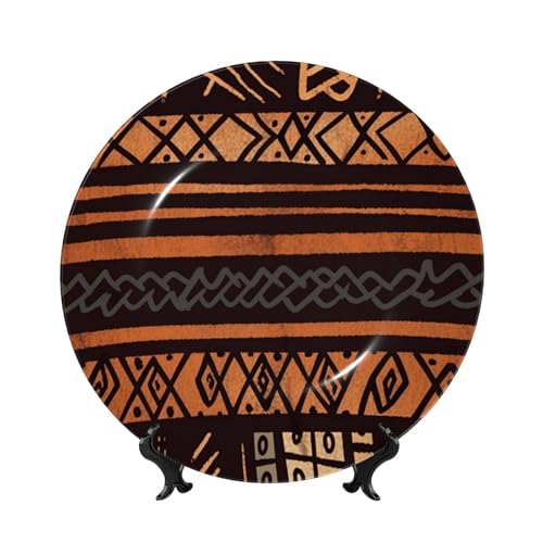 BWLHJKE Dekorativer Teller mit Bild aus afrikanischem Schlammstoff, Tribal-Porzellan, mit Ständer, Keramik-Deko-Teller für Wandbehang, Ornament, 17,8 cm von BWLHJKE