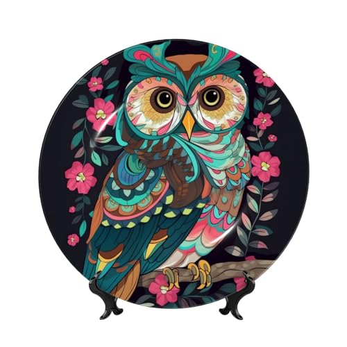 BWLHJKE Dekorativer Teller mit Bild aus feinem Porzellan, Anime-Eule, mit Bild, personalisierbar, mit Präsentationsständer, Keramik-Dekoteller für Wandbehang, Ornament, 17,8 cm von BWLHJKE