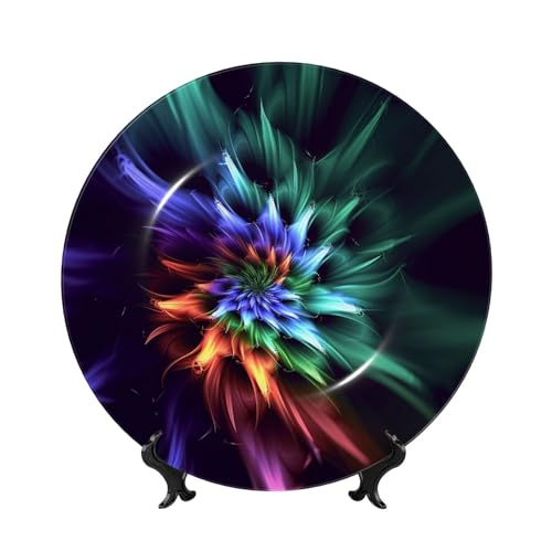 BWLHJKE Dekorativer Teller mit abstraktem Blumenporzellan, mit Bild, personalisierbar, Porzellanteller mit Präsentationsständer, dekorative Keramikplatte für Wandbehang, Ornament, 17,8 cm von BWLHJKE