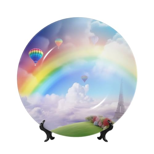 BWLHJKE Dreamy Rainbow Dekorativer Teller aus Knochenporzellan mit Bild, personalisierbar, Porzellan-Speiseteller mit Präsentationsständer, dekorative Keramikplatte zum Aufhängen, Ornament, 15,2 cm von BWLHJKE