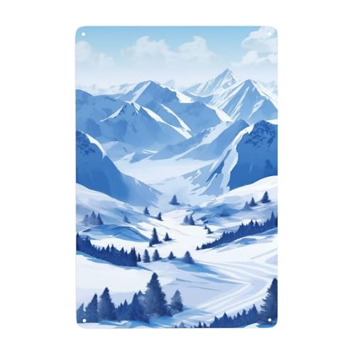 BWLHJKE Schöne Landschaft verschneite Berge Metallschild Vintage Blechschilder Retro Wandkunst Dekor Metall Poster Plakette Garage Bar Terrasse Wanddekorationen Geschenke für Männer Frauen 30,5 x 20,3 von BWLHJKE