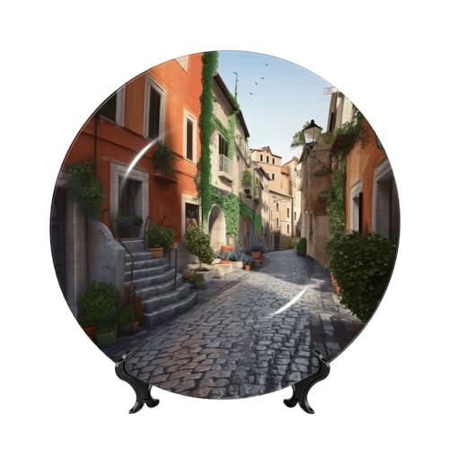 BWLHJKE Street of Italy Dekorativer Teller aus Knochenporzellan mit Bild, personalisierbar, Porzellan-Speiseteller mit Präsentationsständer, Keramik-Dekoteller für Wandbehang, Ornament, 17,8 cm von BWLHJKE