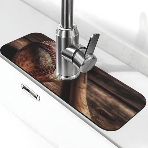 Baseball auf Holz Wasserhahnmatte für Küchenspüle, Spritzschutz, 14 x 38 cm, Kieselgur, schnell trocknende Matte, Spülbeckenablage, super saugfähiger Wasserhahn-Saugnapf, Wasserhahngriff, Tropffänger Baseball auf Holz Wasserhahnmatte für Küchenspüle, Spritzschutz, 14 x 38 cm, Kieselgur, schnell trocknende Matte, Spülbeckenablage, super saugfähiger Wasserhahn-Saugnapf, Wasserhahngriff, Tropffänger von BWLHJKE