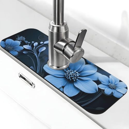 Blaue Blumen Wasserhahnmatte für Küchenspüle, Spritzschutz, 14 x 38 cm, Kieselgur, schnell trocknende Matte, Spülbeckenablage, super saugfähiger Wasserhahn-Saugnapf, Wasserhahngriff, Tropffänger für Blaue Blumen Wasserhahnmatte für Küchenspüle, Spritzschutz, 14 x 38 cm, Kieselgur, schnell trocknende Matte, Spülbeckenablage, super saugfähiger Wasserhahn-Saugnapf, Wasserhahngriff, Tropffänger für von BWLHJKE