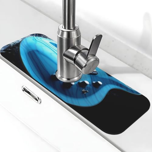 Blaue Gitarren-Wasserhahnmatte für Küchenspüle, Spritzschutz, 14 x 38 cm, Diatomit, schnell trocknende Matte, Spülbeckenablage, super saugfähiger Wasserhahn-Saugnapf, Wasserhahngriff, Tropffänger für von BWLHJKE