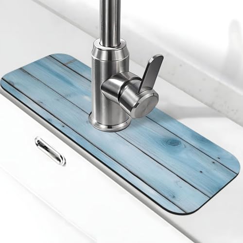 Blaue Holz-Wasserhahnmatte für Küchenspüle, Spritzschutz, 14 x 38 cm, Diatomit, schnell trocknende Matte, Spülbeckenablage, super saugfähiger Wasserhahn-Saugnapf, Wasserhahngriff, Tropffänger für Blaue Holz-Wasserhahnmatte für Küchenspüle, Spritzschutz, 14 x 38 cm, Diatomit, schnell trocknende Matte, Spülbeckenablage, super saugfähiger Wasserhahn-Saugnapf, Wasserhahngriff, Tropffänger für von BWLHJKE