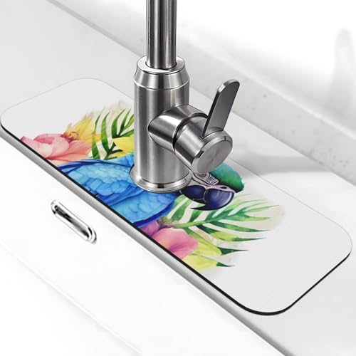 Blauer Papagei in Blumen Wasserhahnmatte für Küchenspüle, Spritzschutz, 14 x 38 cm, Kieselgur, schnell trocknende Matte, Waschbeckenablage, super saugfähiger Wasserhahn-Saugnapf, Wasserhahngriff Blauer Papagei in Blumen Wasserhahnmatte für Küchenspüle, Spritzschutz, 14 x 38 cm, Kieselgur, schnell trocknende Matte, Waschbeckenablage, super saugfähiger Wasserhahn-Saugnapf, Wasserhahngriff von BWLHJKE