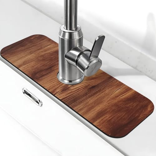 Braune Holzmaserung Wasserhahnmatte für Küchenspüle, Spritzschutz, 14 x 38 cm, Diatomit, schnell trocknende Matte, Spülbeckenablage, super saugfähiger Wasserhahn-Saugnapf, Wasserhahngriff, Tropffänger Braune Holzmaserung Wasserhahnmatte für Küchenspüle, Spritzschutz, 14 x 38 cm, Diatomit, schnell trocknende Matte, Spülbeckenablage, super saugfähiger Wasserhahn-Saugnapf, Wasserhahngriff, Tropffänger von BWLHJKE