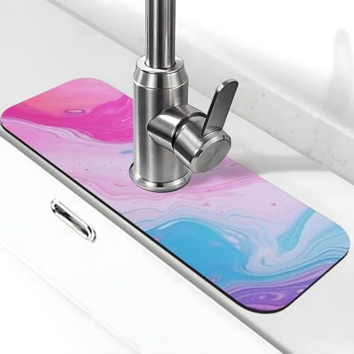 Bunte Marmor-Wasserhahnmatte für Küchenspüle, Spritzschutz, 14 x 38 cm, Diatomit, schnell trocknende Matte, Waschbeckenablage, super saugfähiger Wasserhahn-Saugnapf, Wasserhahngriff, Tropffänger für Bunte Marmor-Wasserhahnmatte für Küchenspüle, Spritzschutz, 14 x 38 cm, Diatomit, schnell trocknende Matte, Waschbeckenablage, super saugfähiger Wasserhahn-Saugnapf, Wasserhahngriff, Tropffänger für von BWLHJKE
