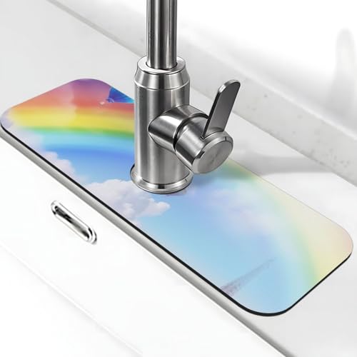Dreamy Rainbow Wasserhahnmatte für Küchenspüle, Spritzschutz, 14 x 38 cm, Diatomit, schnell trocknende Matte, Spülbeckenablage, super saugfähiger Wasserhahn-Saugnapf, Wasserhahngriff, Tropffänger für Dreamy Rainbow Wasserhahnmatte für Küchenspüle, Spritzschutz, 14 x 38 cm, Diatomit, schnell trocknende Matte, Spülbeckenablage, super saugfähiger Wasserhahn-Saugnapf, Wasserhahngriff, Tropffänger für von BWLHJKE