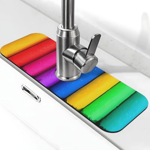 Farbige Buntstifte, Wasserhahnmatte für Küchenspüle, Spritzschutz, 14 x 38 cm, Diatomit, schnell trocknende Matte, Spülbeckenablage, super saugfähiger Wasserhahn-Saugnapf, Wasserhahngriff, Tropffänger von BWLHJKE
