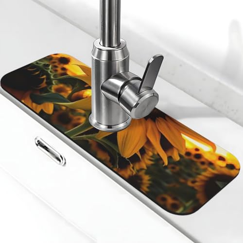 Farm Sonnenblumen-Wasserhahnmatte für Küchenspüle, Spritzschutz, 14 x 38 cm, Kieselgur, schnell trocknende Matte, Spülbeckenablage, super saugfähiger Wasserhahn-Saugnapf, Wasserhahngriff, Tropffänger Farm Sonnenblumen-Wasserhahnmatte für Küchenspüle, Spritzschutz, 14 x 38 cm, Kieselgur, schnell trocknende Matte, Spülbeckenablage, super saugfähiger Wasserhahn-Saugnapf, Wasserhahngriff, Tropffänger von BWLHJKE