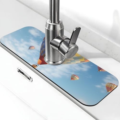 Flying Heißluftballon-Wasserhahn-Matte für Küchenspüle, Spritzschutz, 14 x 38 cm, Kieselgur, schnell trocknende Matte, Waschbeckenablage, super saugfähiger Wasserhahn-Saugnapf, Wasserhahngriff Flying Heißluftballon-Wasserhahn-Matte für Küchenspüle, Spritzschutz, 14 x 38 cm, Kieselgur, schnell trocknende Matte, Waschbeckenablage, super saugfähiger Wasserhahn-Saugnapf, Wasserhahngriff von BWLHJKE
