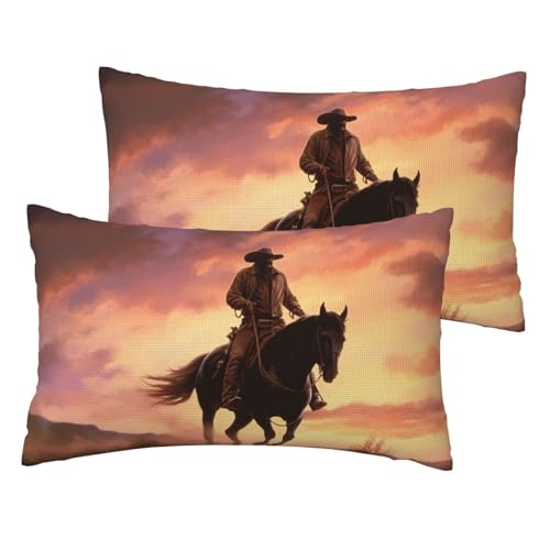 Französische Leinen-Kissenbezüge, 2er-Set, Cowboy-West-Kissenbezüge, Standardgröße 30,5 x 50,8 cm, atmungsaktiv und kühlend, für alle Jahreszeiten, weiche Kissenbezüge mit Reißverschluss von BWLHJKE
