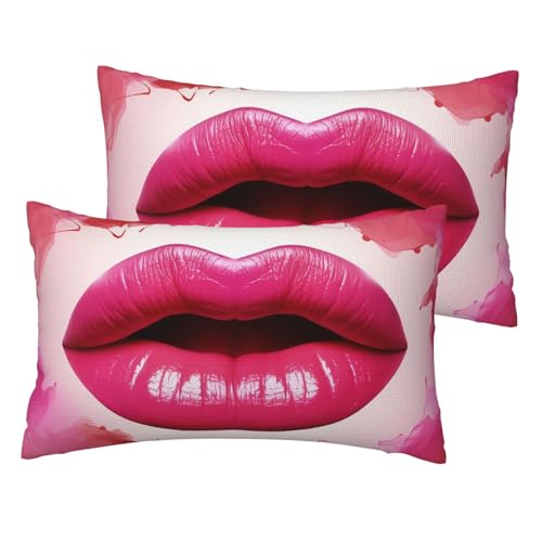 Französische Leinen-Kissenbezüge, 2er-Set, Damen-Lippen-Kissenbezüge, Standardgröße 30,5 x 50,8 cm, atmungsaktiv und kühlend, für alle Jahreszeiten, weiche Kissenbezüge mit Reißverschluss von BWLHJKE