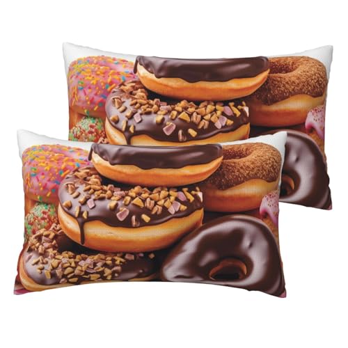 Französische Leinen-Kissenbezüge, 2er-Set, Donuts, Schokoladenbraun, Standardgröße 30,5 x 50,8 cm, atmungsaktiv und kühlend, für alle Jahreszeiten, weiche Kissenbezüge mit Reißverschluss von BWLHJKE