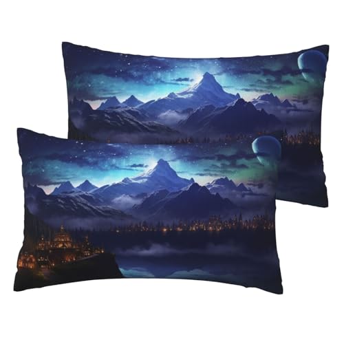 Französische Leinen-Kissenbezüge, 2er-Set, Fantasy-Nachtszene, Standardgröße, 30,5 x 50,8 cm, atmungsaktiv und kühlend, für alle Jahreszeiten, weiche Kissenbezüge mit Reißverschluss Französische Leinen-Kissenbezüge, 2er-Set, Fantasy-Nachtszene, Standardgröße, 30,5 x 50,8 cm, atmungsaktiv und kühlend, für alle Jahreszeiten, weiche Kissenbezüge mit Reißverschluss von BWLHJKE