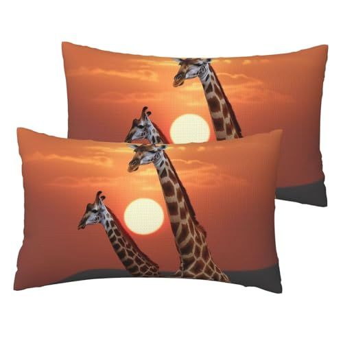 Französische Leinen-Kissenbezüge, 2er-Set, Giraffe bei Sonnenuntergang, Standardgröße, 30,5 x 50,8 cm, atmungsaktiv und kühlend, für alle Jahreszeiten, weiche Kissenbezüge mit Reißverschluss Französische Leinen-Kissenbezüge, 2er-Set, Giraffe bei Sonnenuntergang, Standardgröße, 30,5 x 50,8 cm, atmungsaktiv und kühlend, für alle Jahreszeiten, weiche Kissenbezüge mit Reißverschluss von BWLHJKE