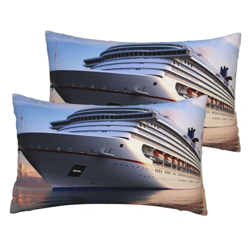 Französische Leinen-Kissenbezüge, 2er-Set, Kreuzfahrtschiff-Kissenbezüge, Standardgröße 30,5 x 50,8 cm, atmungsaktiv und kühlend, für alle Jahreszeiten, weiche Kissenbezüge mit Reißverschluss von BWLHJKE