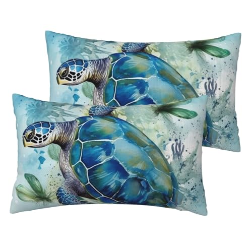 Französische Leinen-Kissenbezüge, 2er-Set, Meeresschildkröte, Blau, Standardgröße, 30,5 x 50,8 cm, atmungsaktiv und kühlend, für alle Jahreszeiten, weiche Kissenbezüge mit Reißverschluss Französische Leinen-Kissenbezüge, 2er-Set, Meeresschildkröte, Blau, Standardgröße, 30,5 x 50,8 cm, atmungsaktiv und kühlend, für alle Jahreszeiten, weiche Kissenbezüge mit Reißverschluss von BWLHJKE