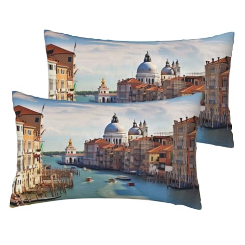 Französische Leinen-Kissenbezüge, 2er-Set, Motiv: C Grande in Italien, Standardgröße, 30,5 x 50,8 cm, atmungsaktiv und kühlend, für alle Jahreszeiten, weiche Kissenbezüge mit Reißverschluss von BWLHJKE