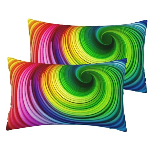 Französische Leinen-Kissenbezüge, 2er-Set, Regenbogen-Spiral-Kissenbezüge, Standardgröße 30,5 x 50,8 cm, atmungsaktiv und kühlend, für alle Jahreszeiten, weiche Kissenbezüge mit Reißverschluss Französische Leinen-Kissenbezüge, 2er-Set, Regenbogen-Spiral-Kissenbezüge, Standardgröße 30,5 x 50,8 cm, atmungsaktiv und kühlend, für alle Jahreszeiten, weiche Kissenbezüge mit Reißverschluss von BWLHJKE