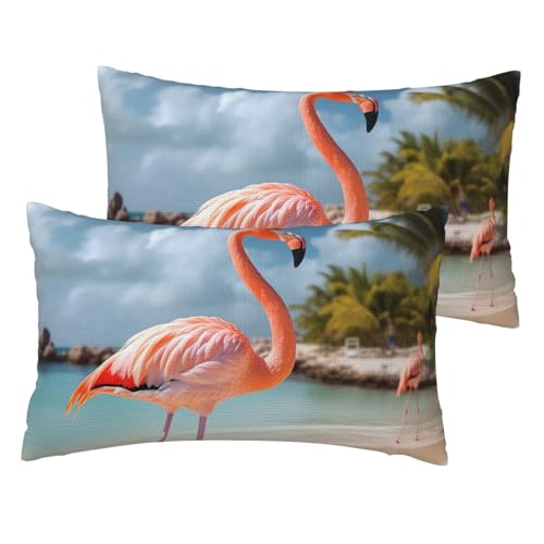 Französische Leinen-Kissenbezüge, 2er-Set, Strand-Flamingo-Kissenbezüge, Standardgröße 30,5 x 50,8 cm, atmungsaktiv und kühlend, für alle Jahreszeiten, weiche Kissenbezüge mit Reißverschluss Französische Leinen-Kissenbezüge, 2er-Set, Strand-Flamingo-Kissenbezüge, Standardgröße 30,5 x 50,8 cm, atmungsaktiv und kühlend, für alle Jahreszeiten, weiche Kissenbezüge mit Reißverschluss von BWLHJKE